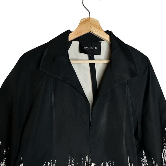 Lafayette 148 New York RARE Black White Raincoat Large Jacket Pockets Abstract - Picture 12 of 12